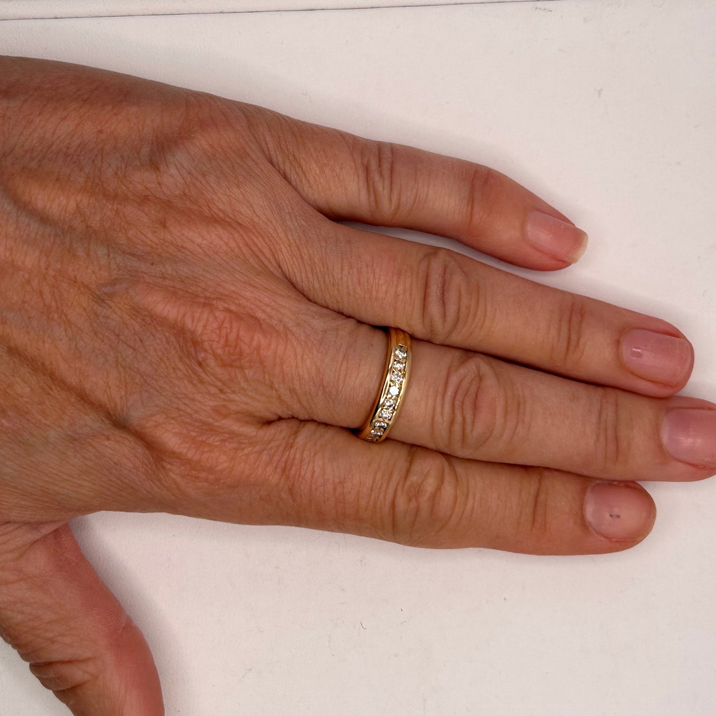 Bague Demi Tour en Or Jaune 18K avec Diamants - T 56
