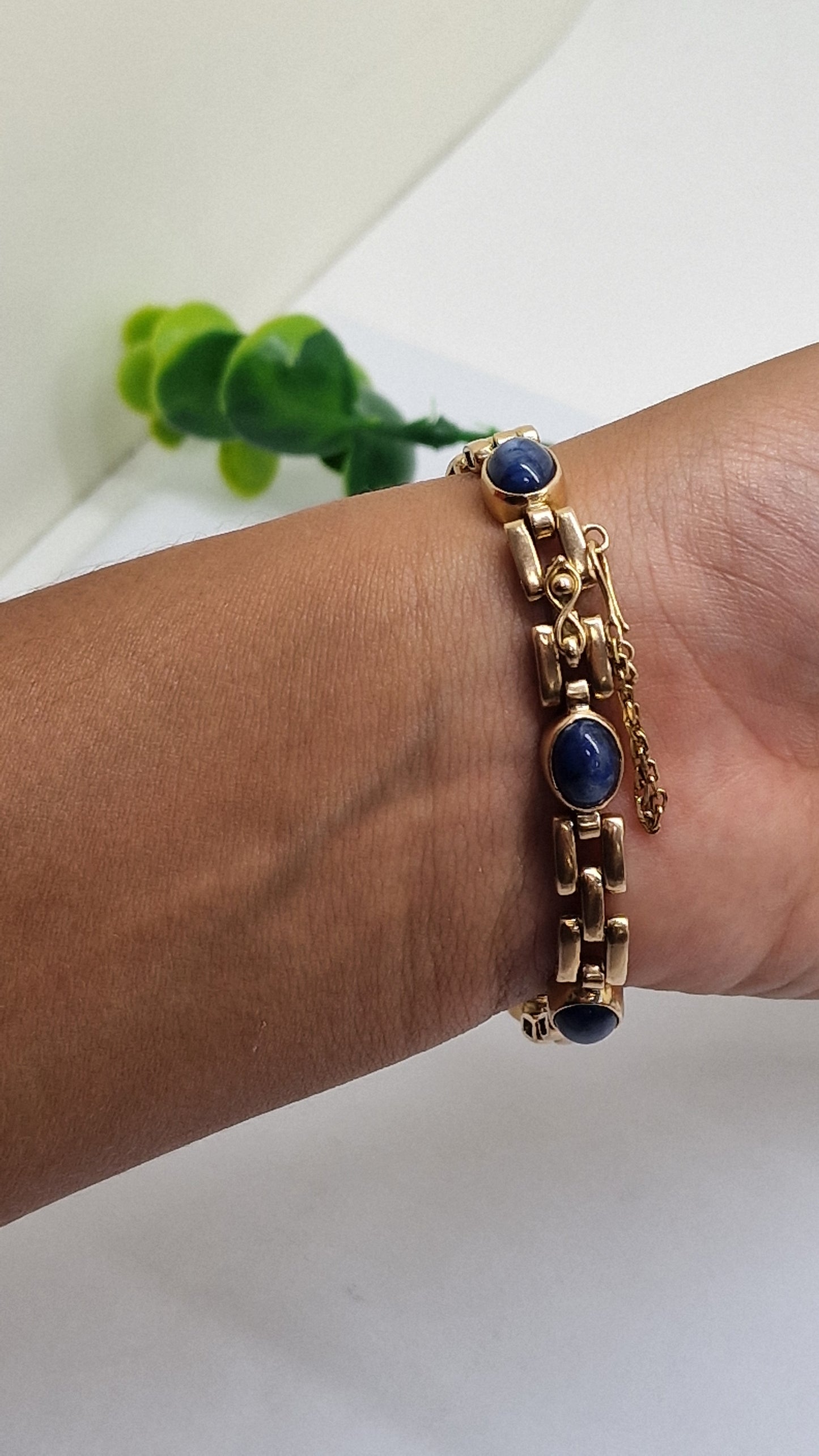 Bracelet Maillon Fantaisie en Or Jaune 18K avec Saphirs