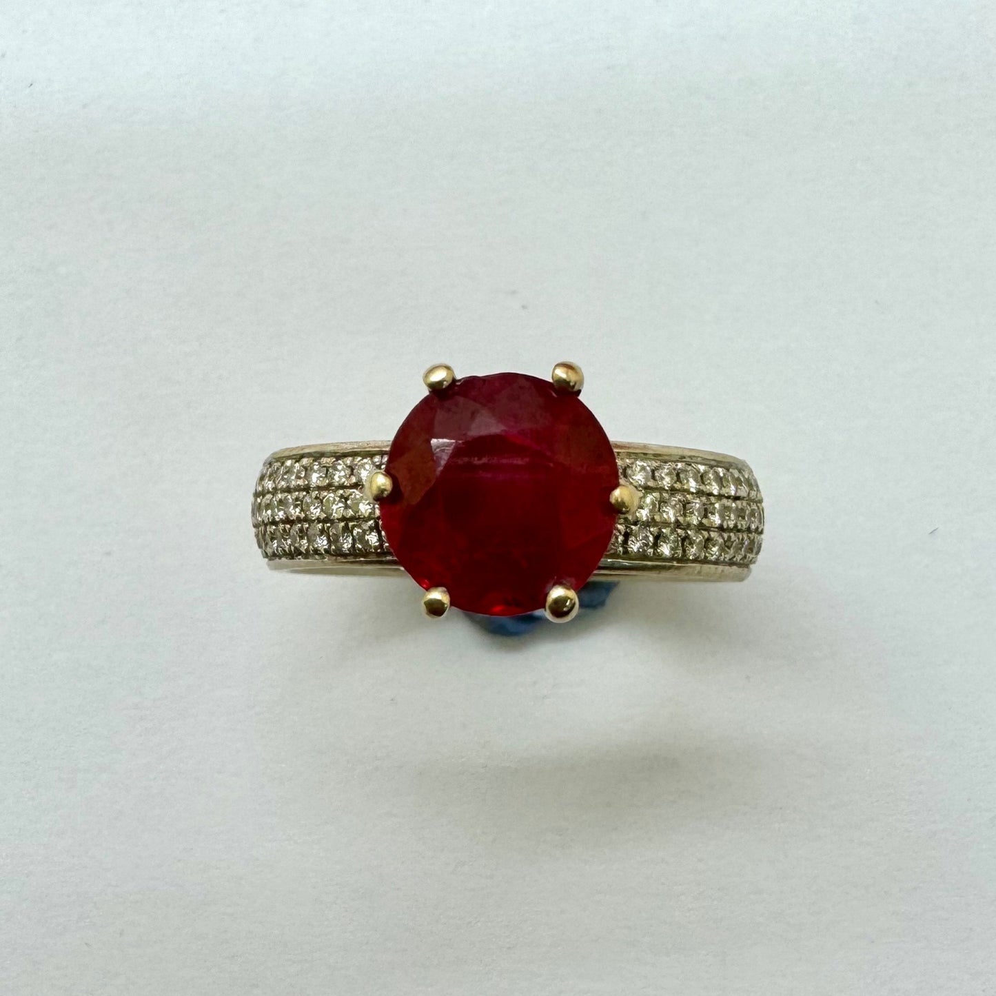 Bague Or Blanc Solitaire Diamants et Rubis 18K
