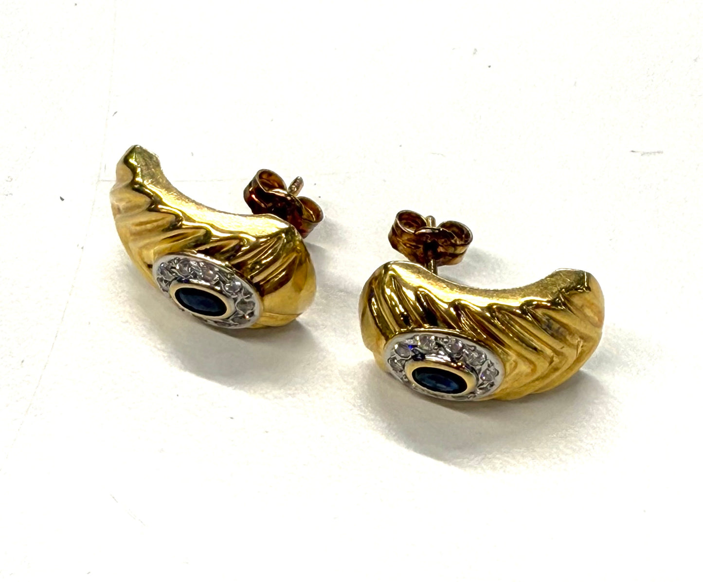 Paire Boucles d'Oreilles Or Jaune 18k Saphir et Zirconium