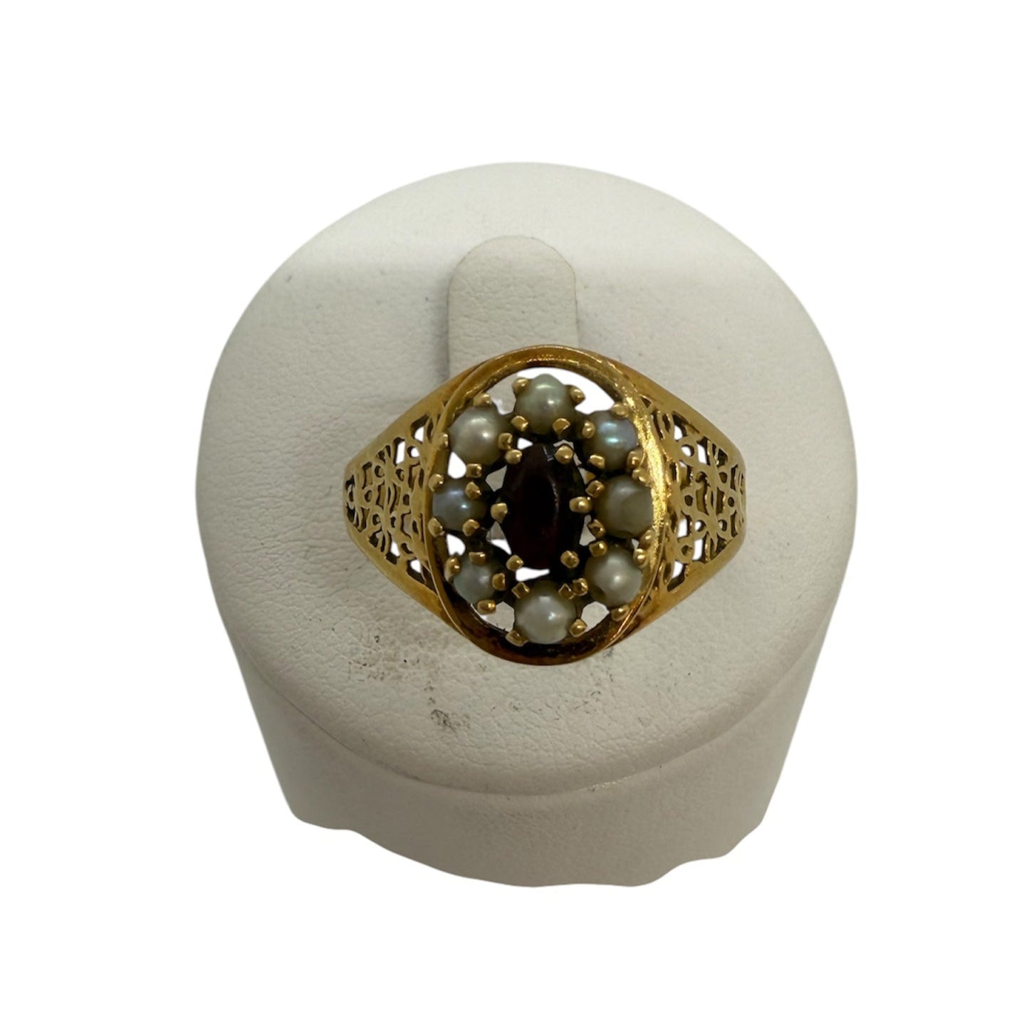 Bague en Or Jaune Grenat Perles 18K 3.43 Grs