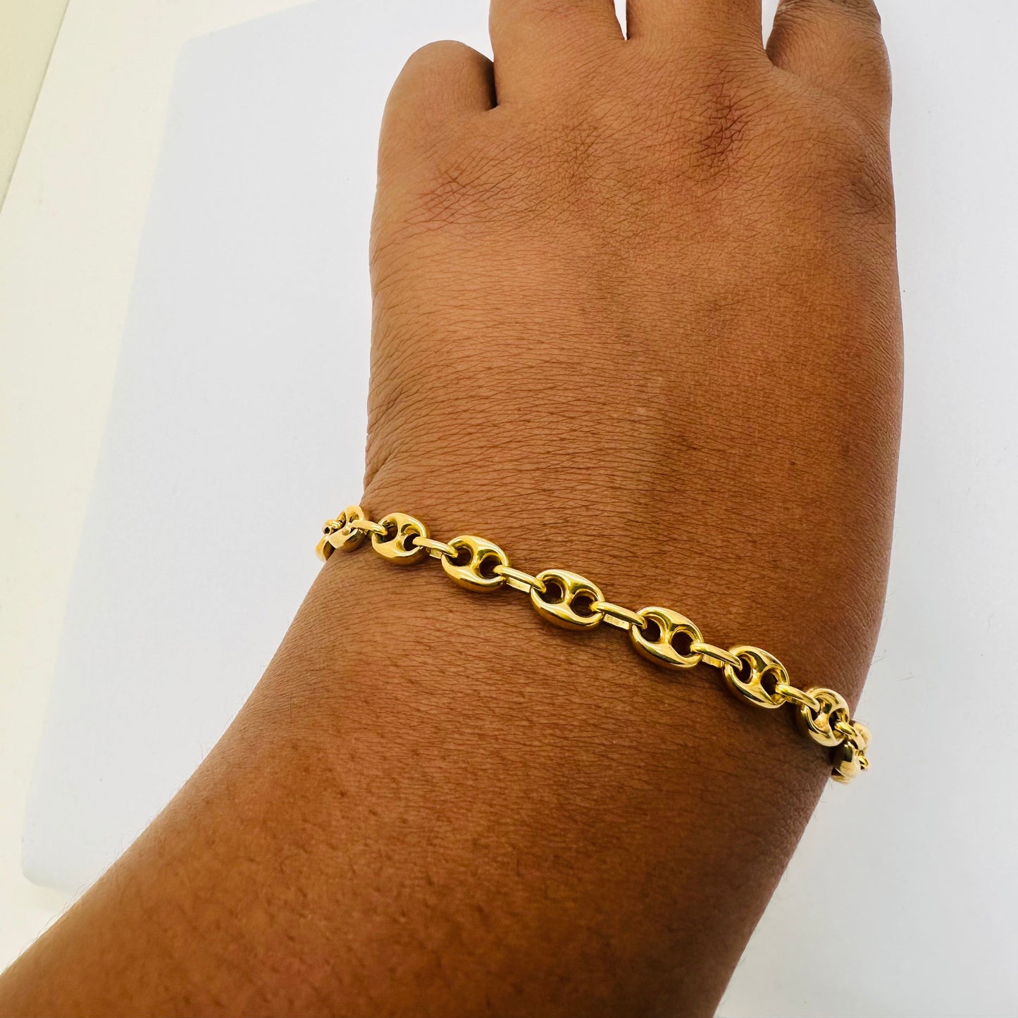 Bracelet Maillon Grain de Café Or Jaune 18K 10.08 Grs