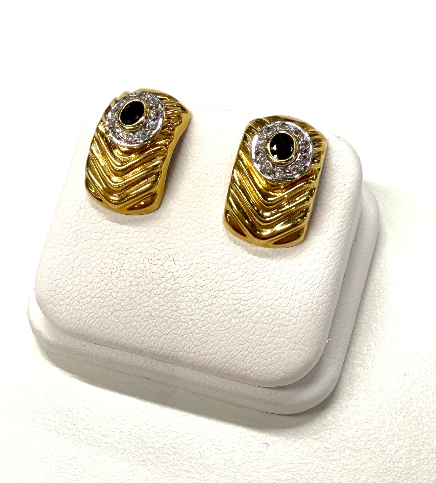 Paire Boucles d'Oreilles Or Jaune 18k Saphir et Zirconium
