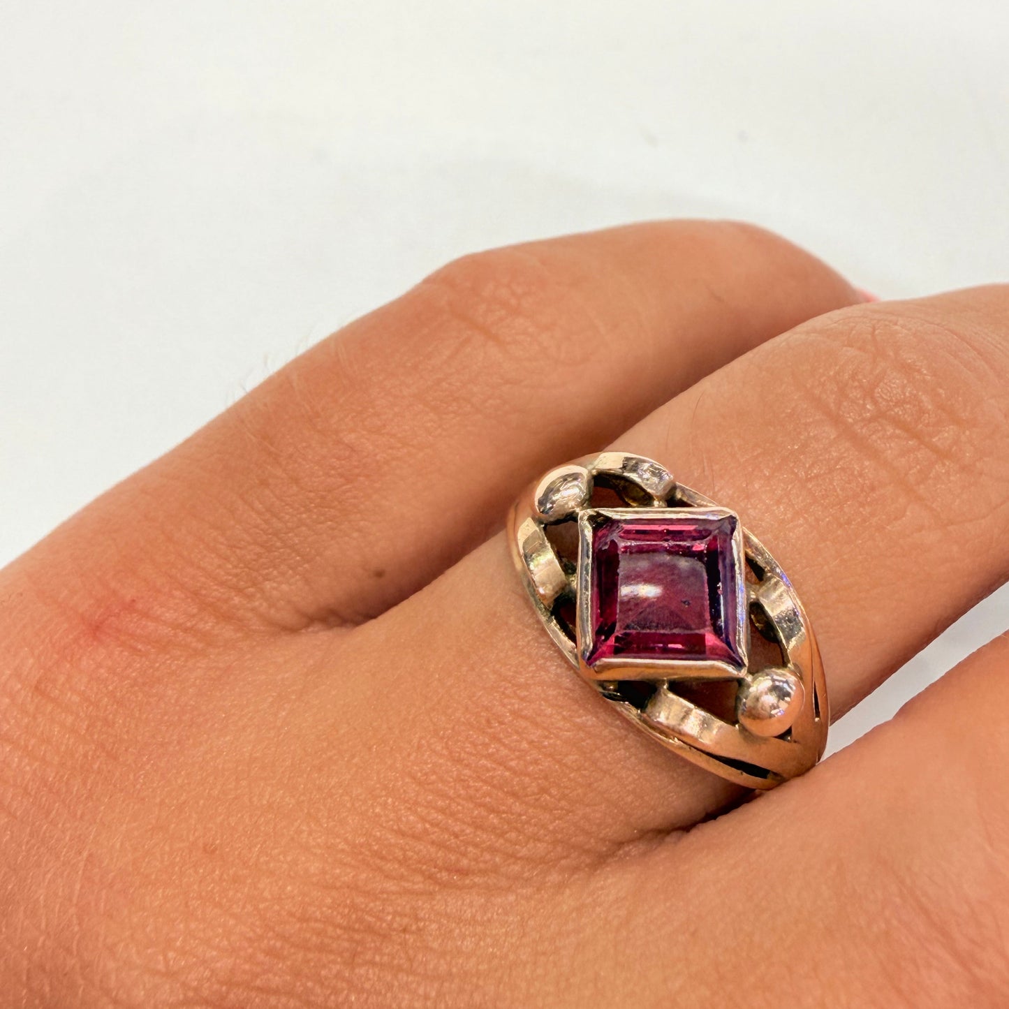 Bague Or Jaune 18K et platine avec Tourmaline Rose Taille-55
