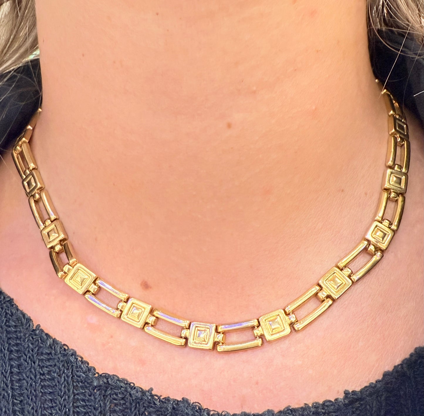 Collier Ras du Cou Or Jaune 18k Maille Fantaisie