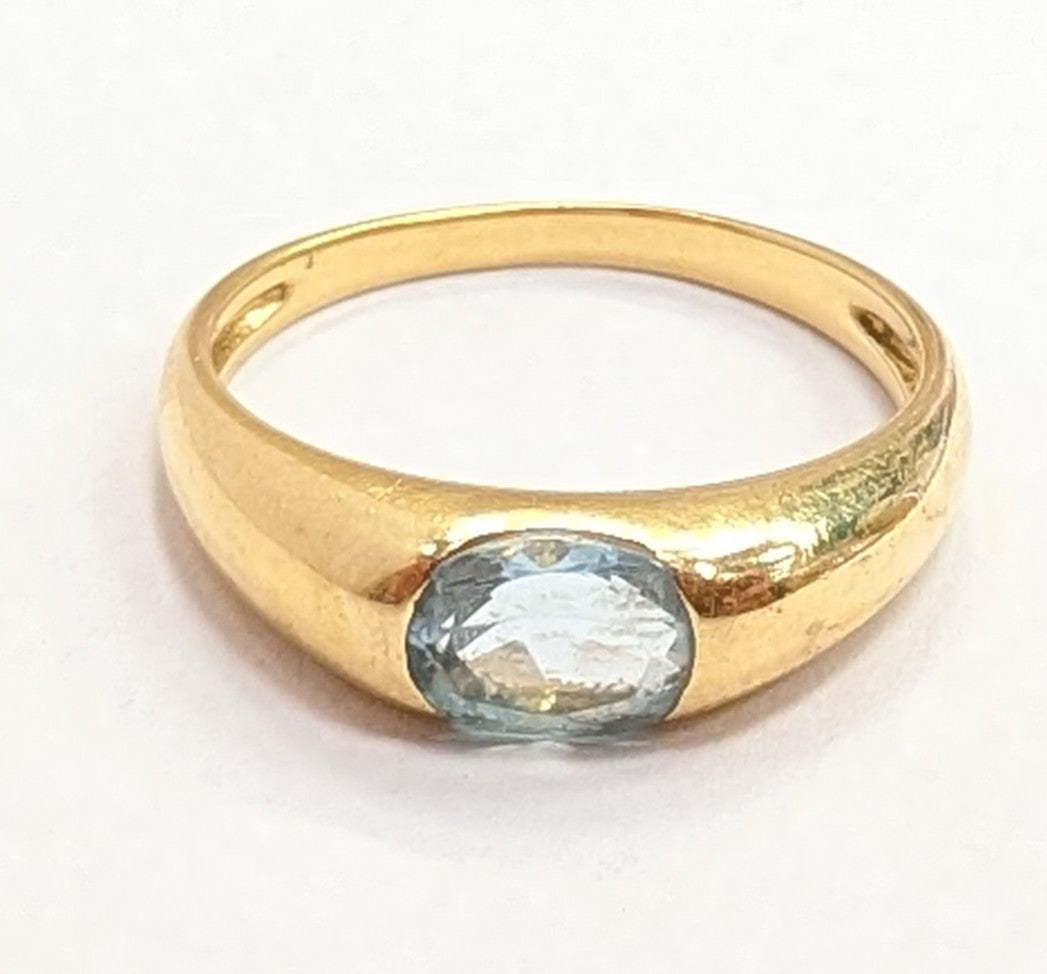 Bague en Or Jaune 18K avec Aigue Marine 2.37 Grs - Taille 52.5