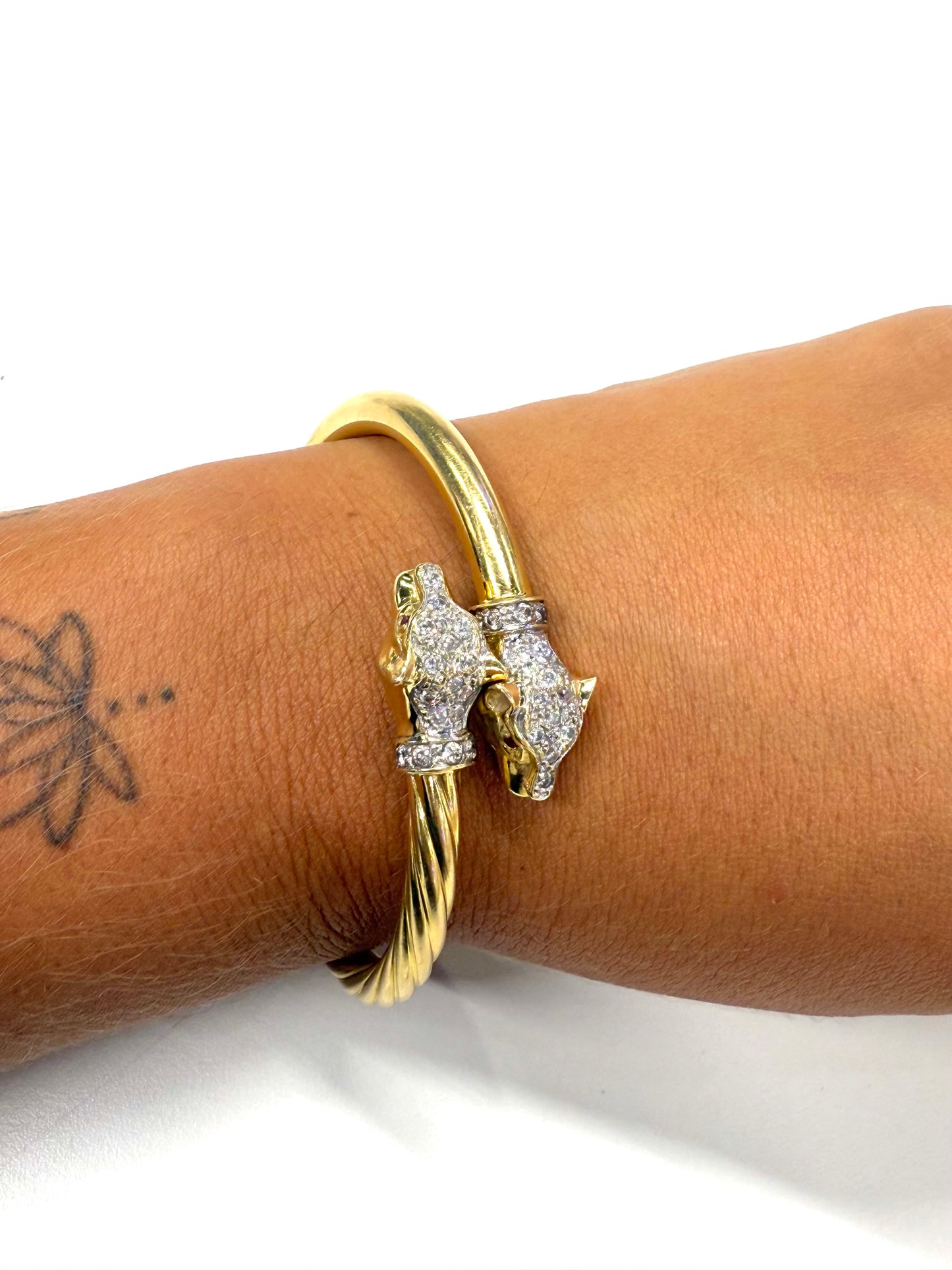 Bracelet Jonc panthère en Or jaune 18k et zirconium