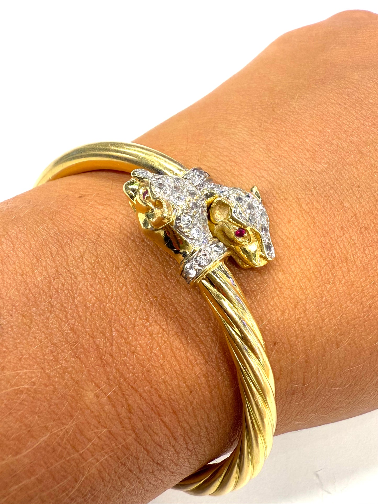 Bracelet Jonc panthère en Or jaune 18k et zirconium