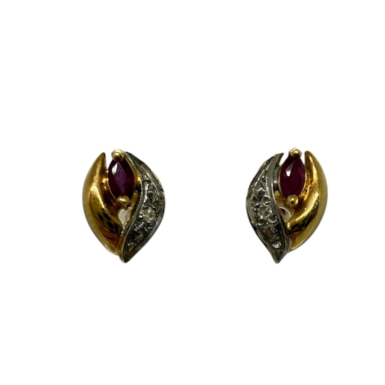 Boucles d'oreilles en Or Jaune 18K avec Diamants et Rubis