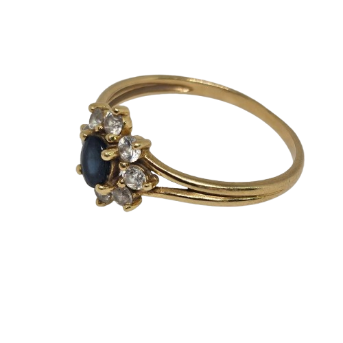 Bague en Or Jaune Saphir Zirconium 18 Carats Taille -49