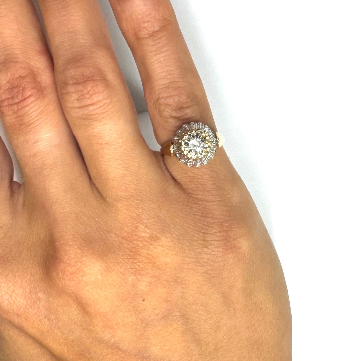 Solitaire Marguerite en Or Jaune et Blanc 18K Taille-49