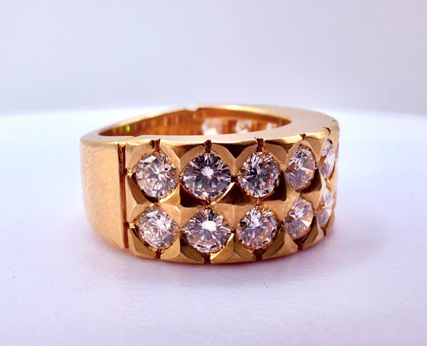 Bague demi tour en Or jaune 18K avec diamants