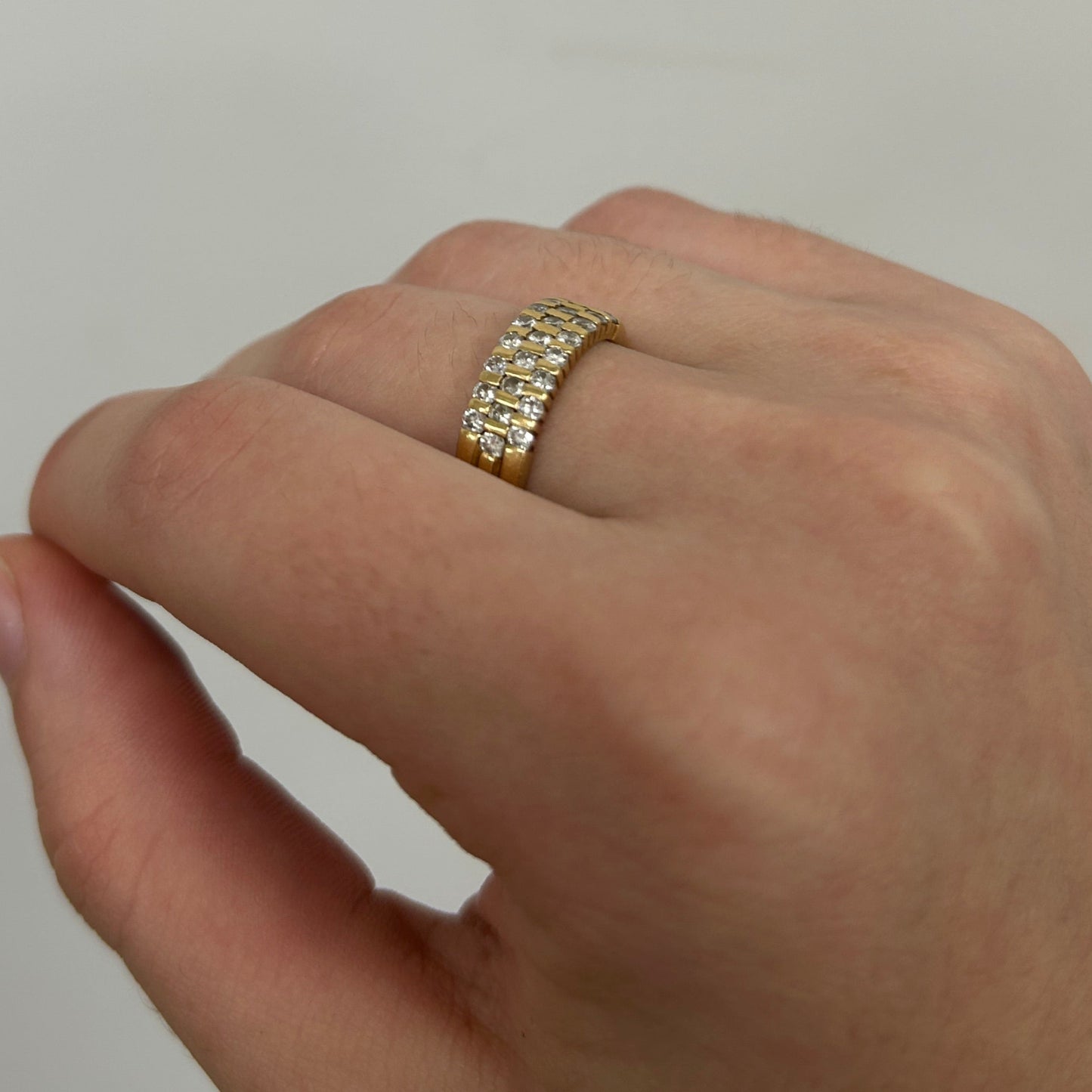 Bague Demi Tour en Or Jaune 18K avec Diamants 5.40 Grs Taille 50