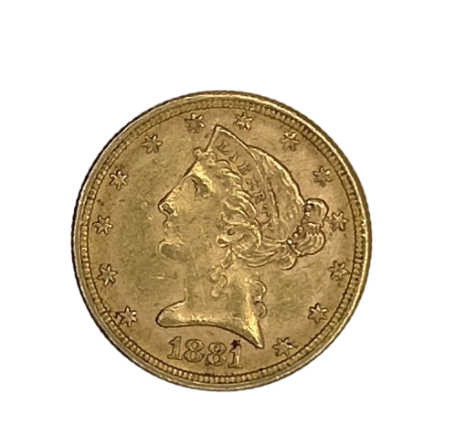 Pièce rare en or 5 Dollars US de 1881