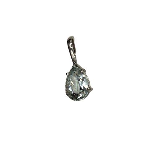 Pendentif Médaille Aigue Marine en Or Gris 18 Carats