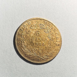 Pièce de 5 Francs Napoléon 1860 en Or jaune