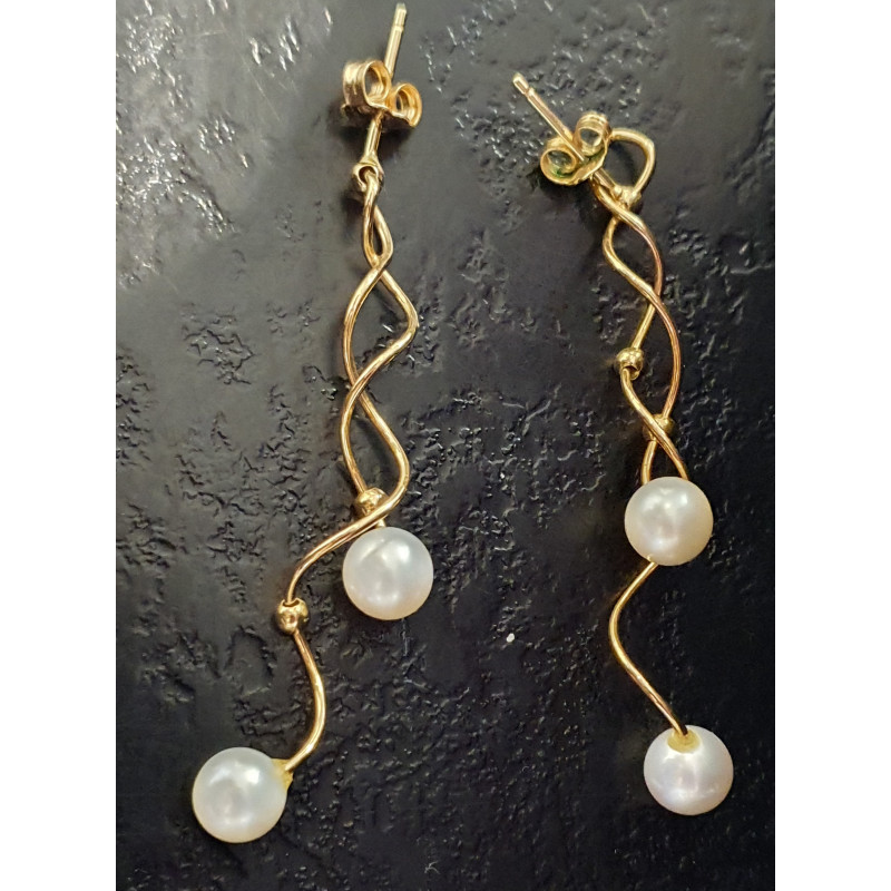 Boucles d'oreilles femme pendantes or 750/1000 jaune et perles - boucles-d- oreilles-or-750