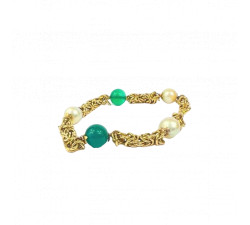 Bracelet Or Jaune avec Perles de Culture et Perles Vertes