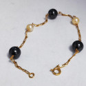 Bracelet Or Jaune avec Perles Noires et Blanches