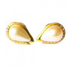 Boucles d'Oreilles Perles Diamants Or jaune