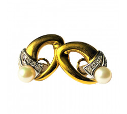 Boucles d'Oreilles Perle Diamants 2 ors
