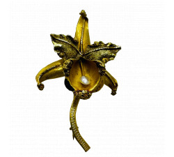 Broche fleur de Vanille avec Perle d'Eau Douce