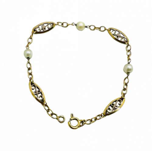 Bracelet Or Maille Filigrane avec Perles