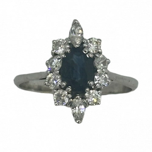 Bague Marquise avec Saphir et Oxydes