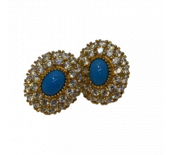 Boucles Or avec Pierres Turquoises et Oxydes