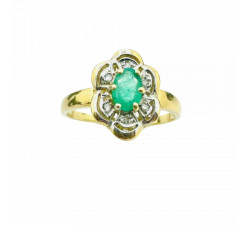 Bague Fleur avec Diamants et Pierre Verte