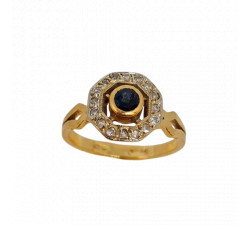 Bague 2 Ors avec Saphir et Diamants