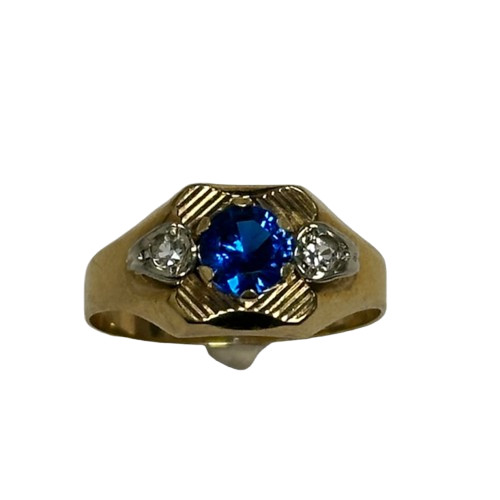 Bague Or avec Pierre Bleue et Oxydes