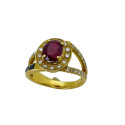 Bague Or avec Rubis 2.13ct , Diamants et Saphir