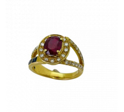 Bague Or avec Rubis 2.13ct , Diamants et Saphir