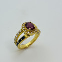 Bague Or avec Rubis 2.13ct , Diamants et Saphir