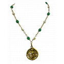 Collier Or avec Boule Aventurine et Perle de Culture Keshi