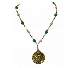 Collier Or avec Boule Aventurine et Perle de Culture Keshi