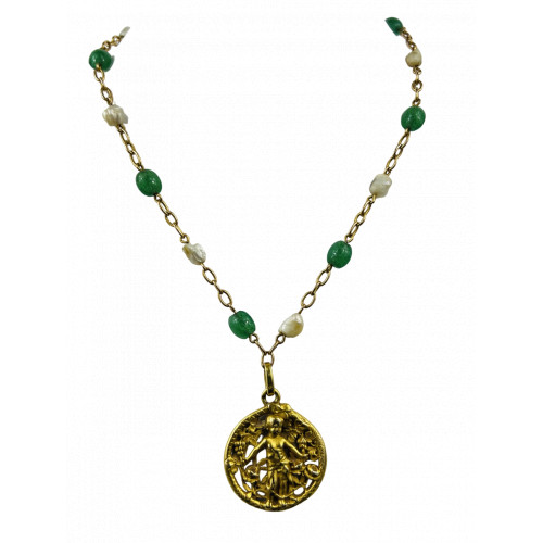 Collier Or avec Boule Aventurine et Perle de Culture Keshi