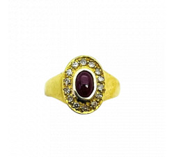 Bague Or Jaune avec Racine de Rubis et Diamant