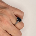 Bague Or et Platine avec Pierre Bleue