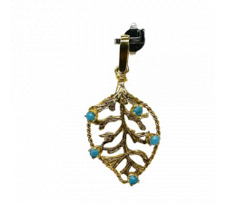 Pendentif Or Feuille avec Pierres Turquoises