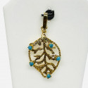 Pendentif Or Feuille avec Pierres Turquoises