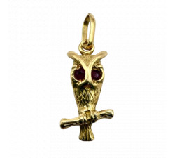 Pendentif Or Hibou avec Pierres Rouges