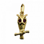 Pendentif Or Hibou avec Pierres Rouges