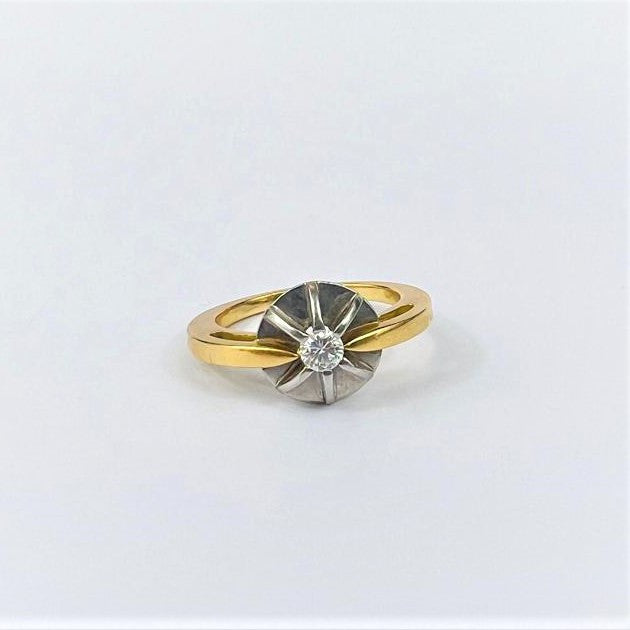 Bague Fleur 2 Ors avec Diamant Solitaire 0.18ct