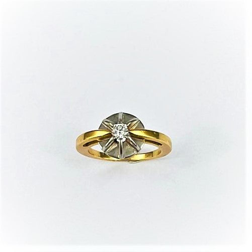 Bague Fleur 2 Ors avec Diamant Solitaire 0.18ct