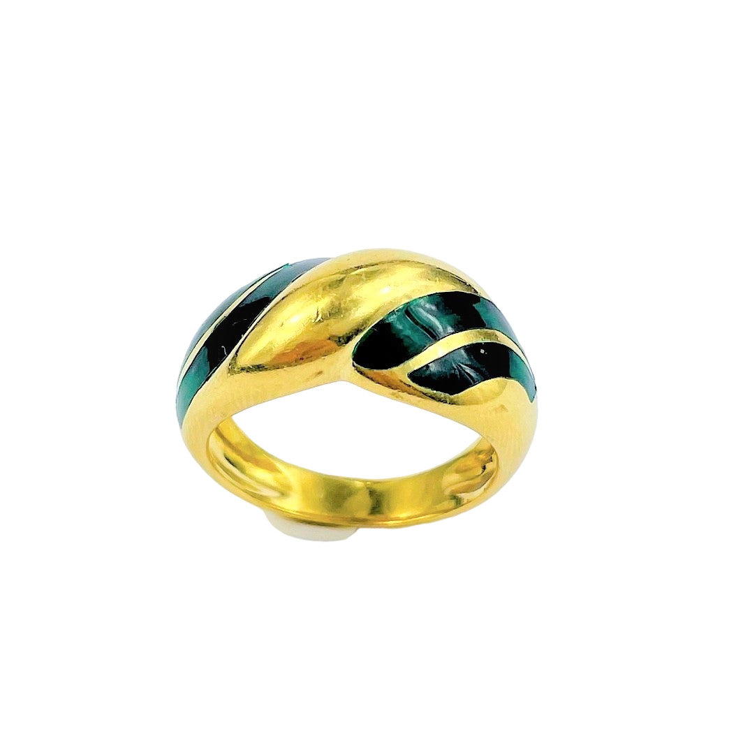 Bague Tressée Or Jaune avec Email Verte