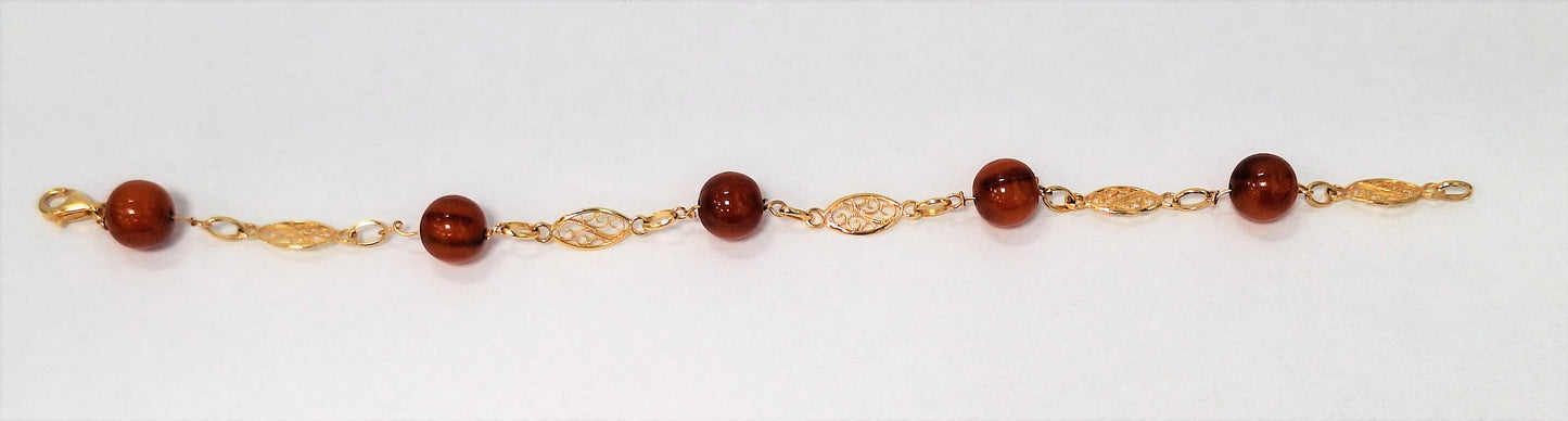 Bracelet Or Jaune avec 5 Perles Ambrées