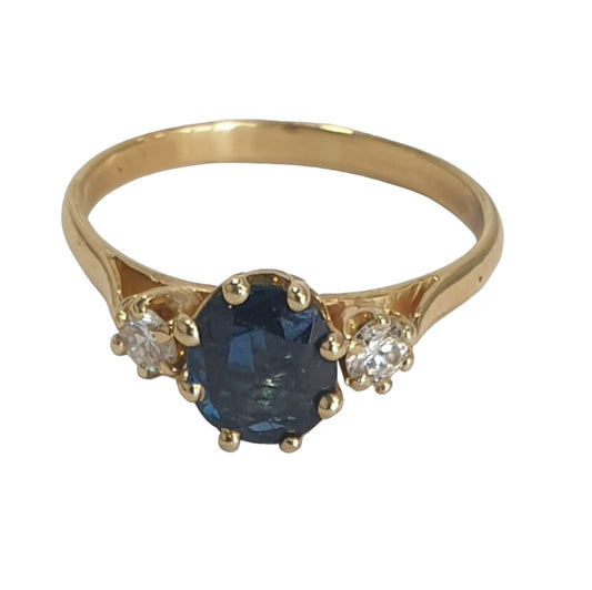 Bague Or Jaune avec Saphir et Diamants