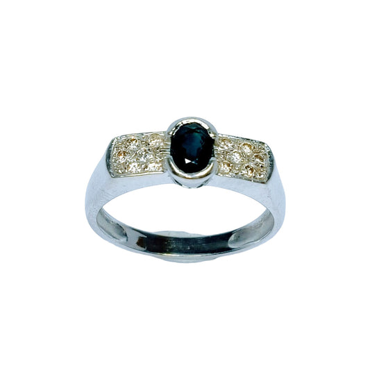 Bague Or Blanc avec Saphir et Diamant